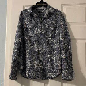 Talbots Navy and White Paisley Blouse